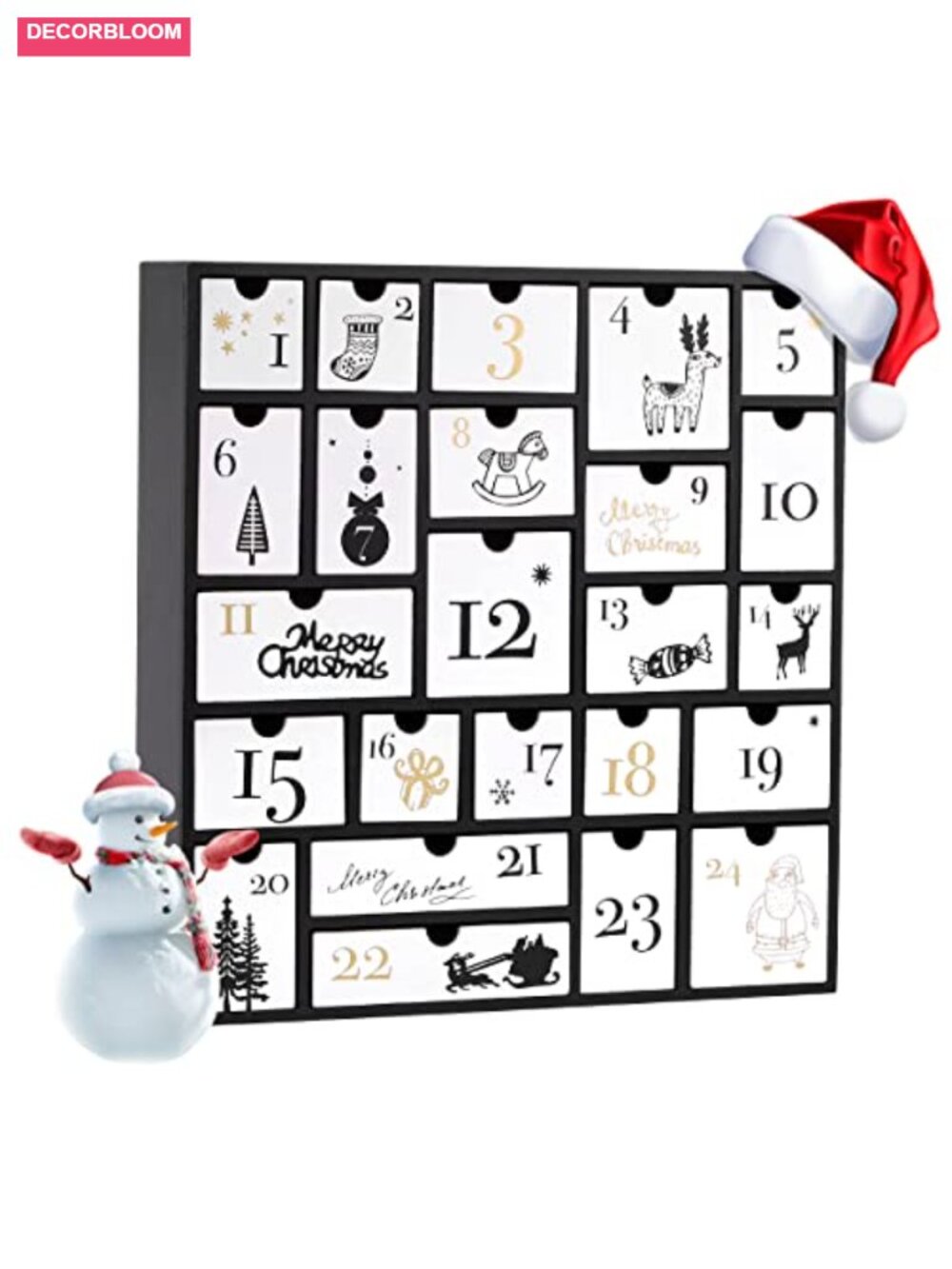 Wooden Advent Calendar 24 Drawers Refillable Christmas Countdown Decoration